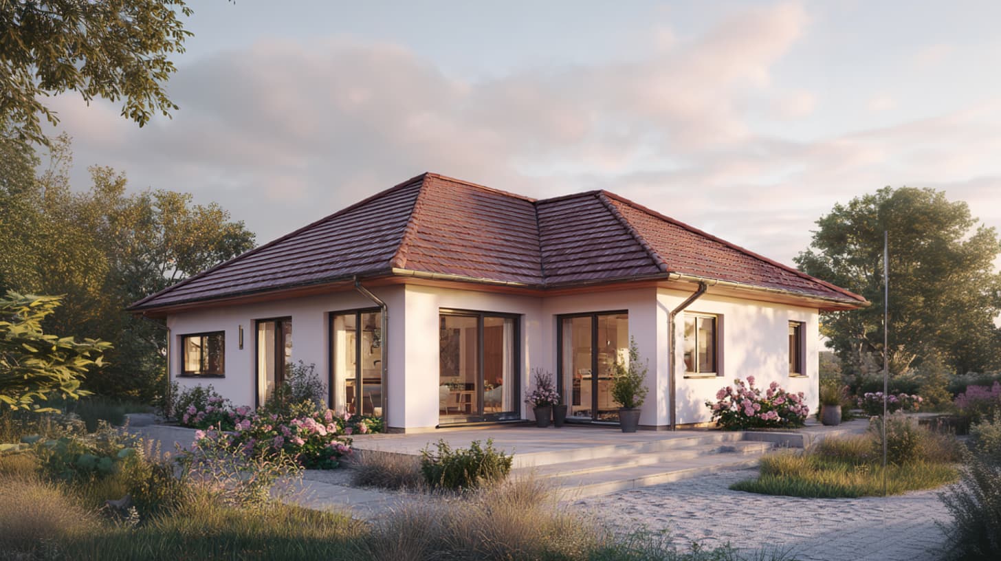 Bungalow mit moderner Architektur und klar gegliedertem Außenraum