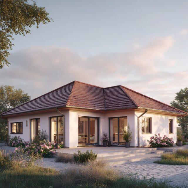 Moderner Bungalow mit offenem Übergang zwischen Innen und Außen