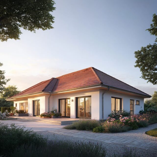 Eingeschossiger Bungalow mit Satteldach und klaren Proportionen