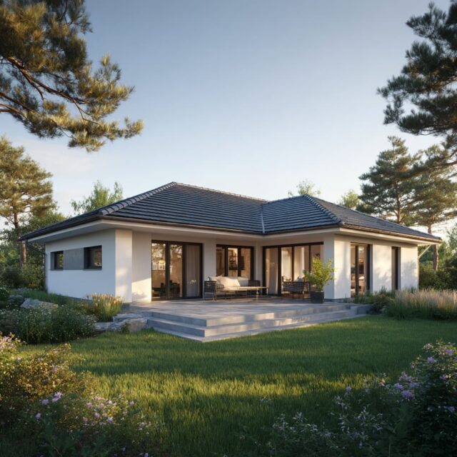 Moderner Bungalow mit offener Außenraumgestaltung