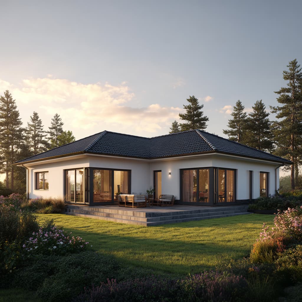 Haus mit moderner Architektur und offener Terrassenzone