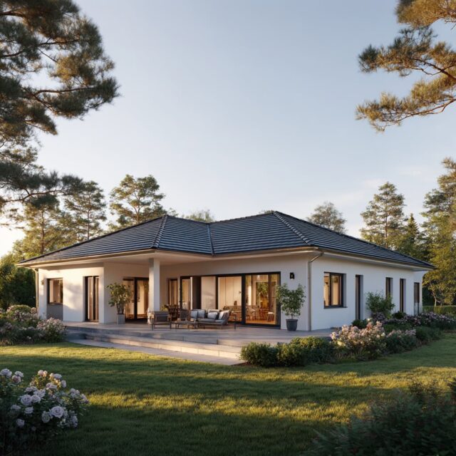 Eingeschossiger Bungalow mit Satteldach und klarer Bauform