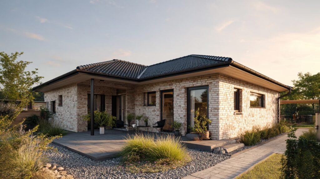 Eingeschossiger Bungalow mit moderner Fassadengestaltung