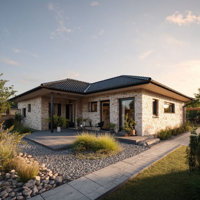 Moderner Bungalow mit klarer Architektur und Terrassenbereich