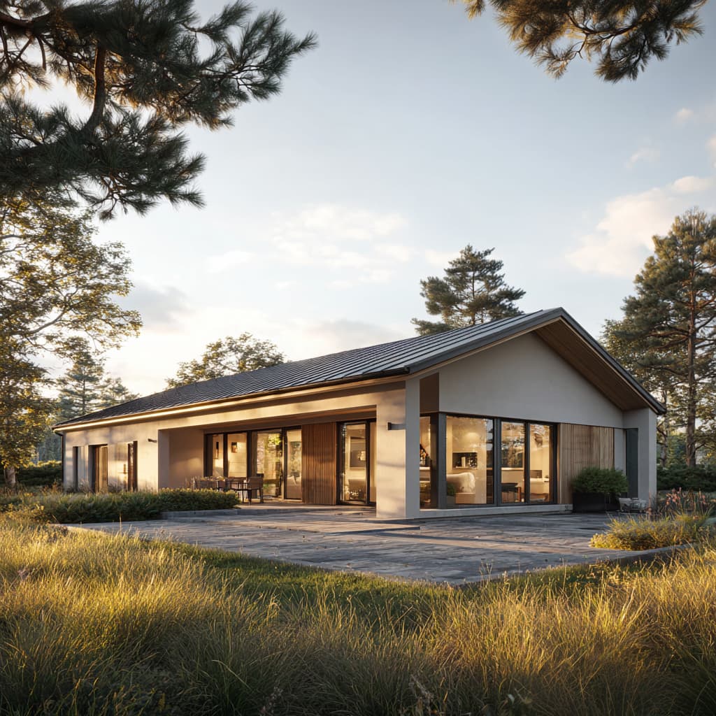 Bungalow mit zeitgemäßer Architektur und befestigtem Außenbereich