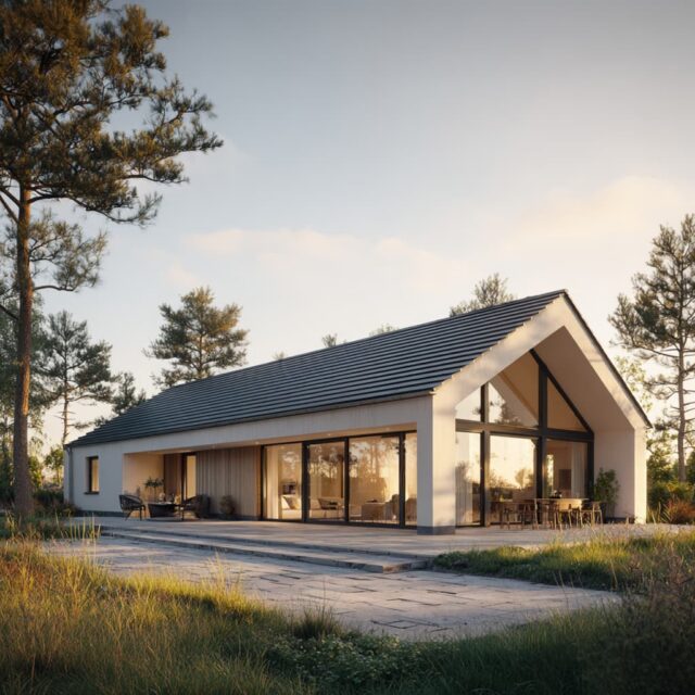 Moderner Bungalow mit bodentiefen Fenstern und Gartenanschluss