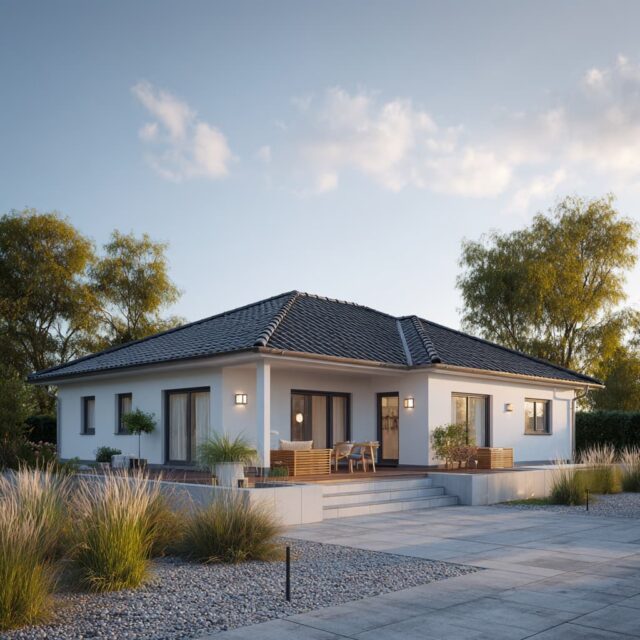 Bungalow mit zeitgemäßer Bauform und offener Terrassenzone