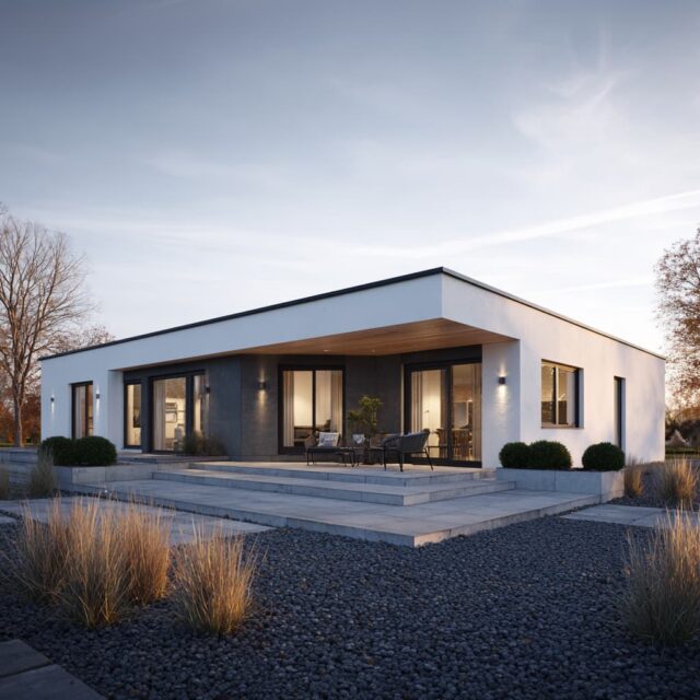Bungalow mit zeitgemäßer Architektur und befestigtem Vorbereich