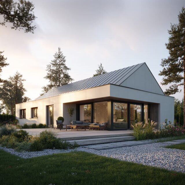 Moderner Bungalow mit Walmdach und klarer Fassadengliederung