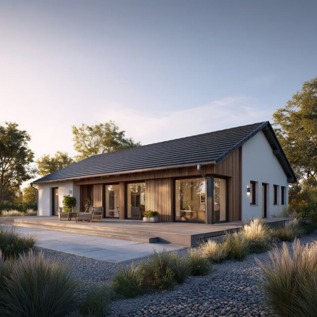 Freistehender Bungalow mit gepflastertem Eingangsweg