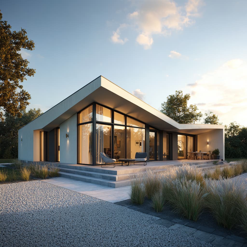 Bungalow mit seitlichem Carport und offenem Wohnbereich