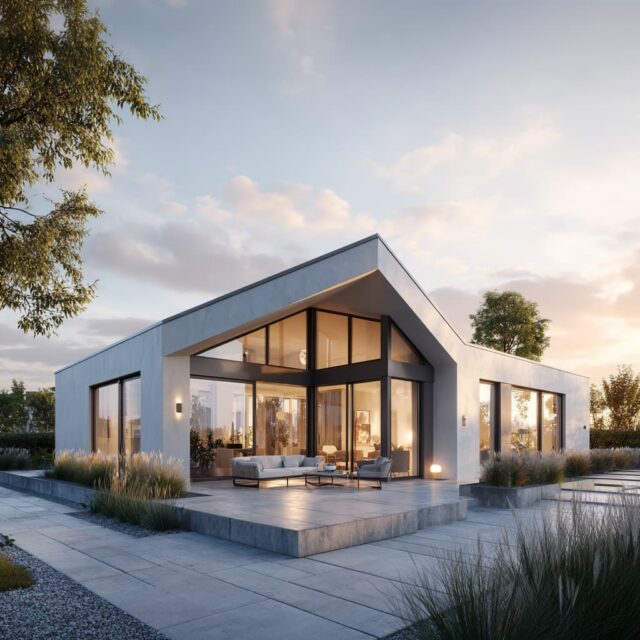 Freistehender Bungalow mit Terrasse und Gartenmöbeln