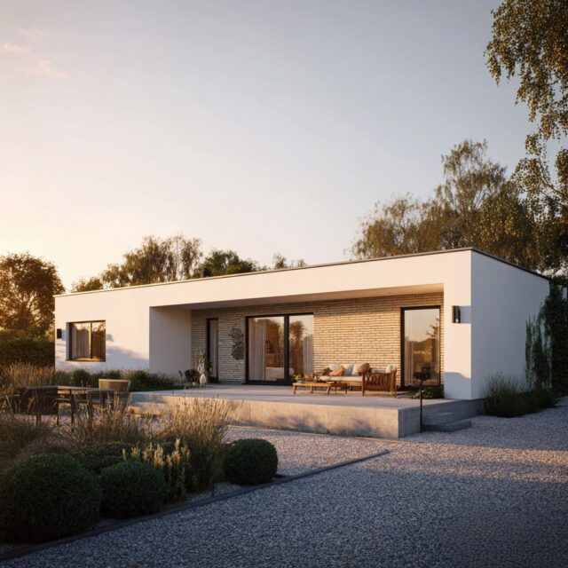 Bungalow mit Carport und seitlichem Zugang zum Garten