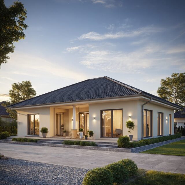 Freistehender Bungalow mit klarer Architektur und Garten