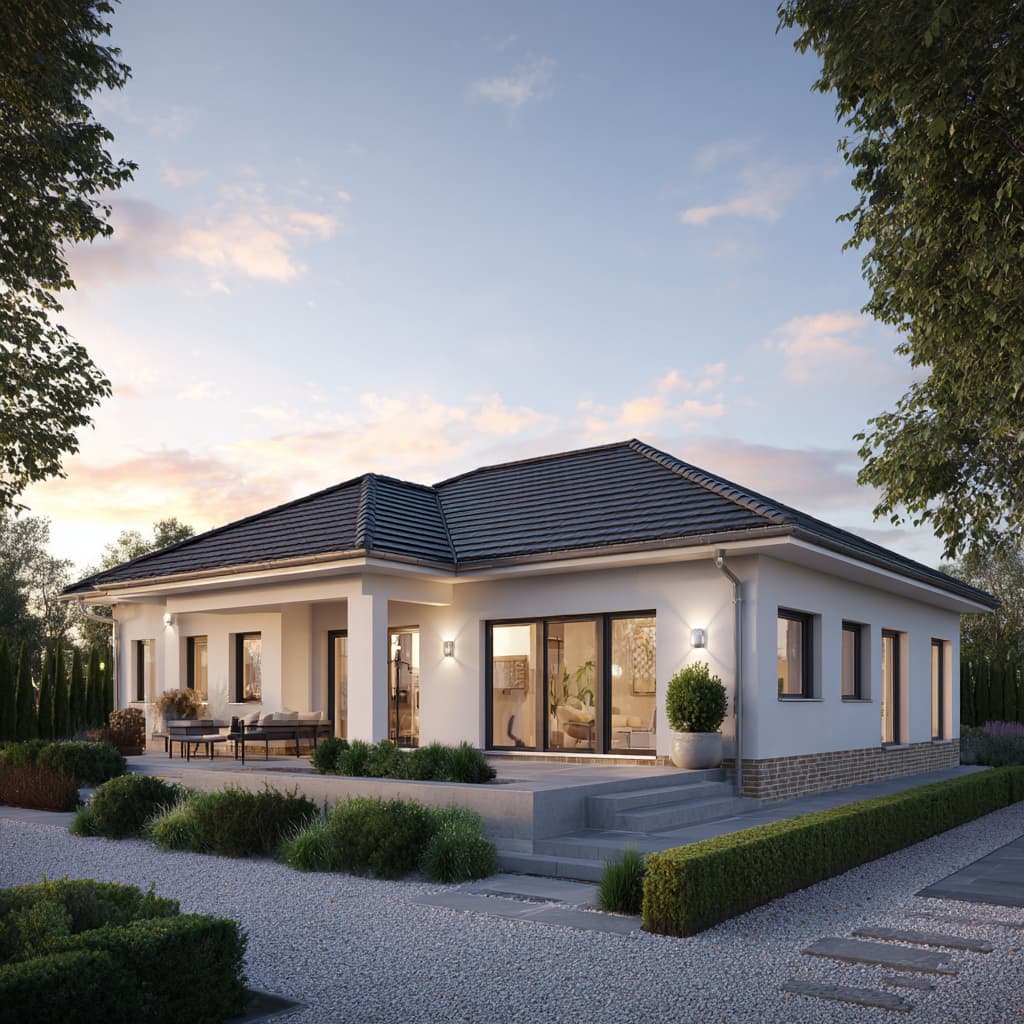 Heller Bungalow mit Terrasse und Grünfläche