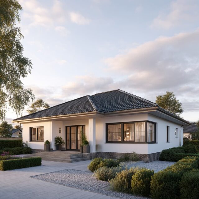 Freistehender Bungalow mit moderner Fassadengestaltung
