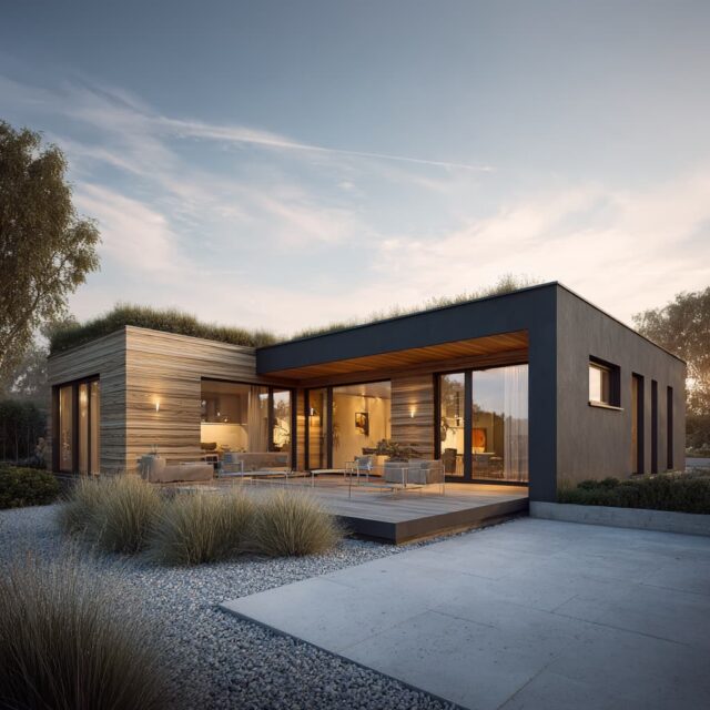 Einfamilien-Bungalow mit klarer Architektur und Grünfläche